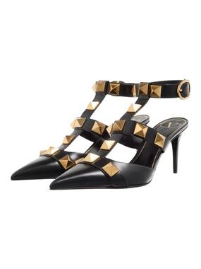 Valentino Garavani rockstud detailing leather pumps black and gold
